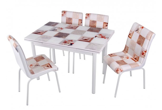 Комплект обеденной мебели Мрамор (раскладной стол 110*70 см и 4 стула)