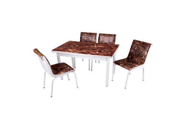 Комплект обеденной мебели Коричневый Мрамор (раскладной стол 110*70 см и 4 стула)