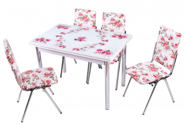 Комплект обеденной мебели Розовые Цветы (раскладной стол 110*70 см и 4 стула)