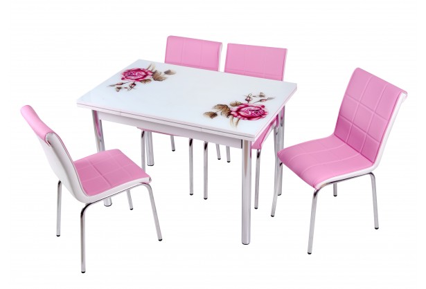 Комплект обеденной мебели Розовый Цветок (раскладной стол 110*70 см и 4 стула)