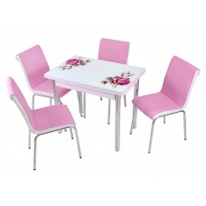 Комплект обеденной мебели Розовый Цветок (раскладной стол 90*60 см и 4 стула)