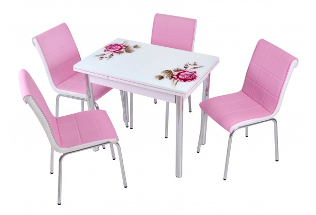 Комплект обеденной мебели Розовый Цветок (раскладной стол 90*60 см и 4 стула)