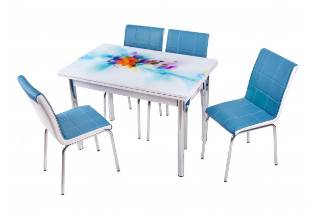 Комплект обеденной мебели Синий Цветок (раскладной стол 110*70 см и 4 стула)